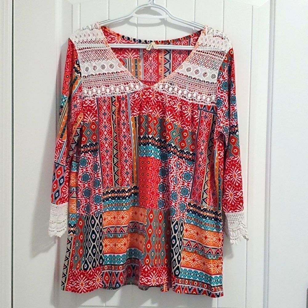 Roper womans lace embellished blouse, size xlarge